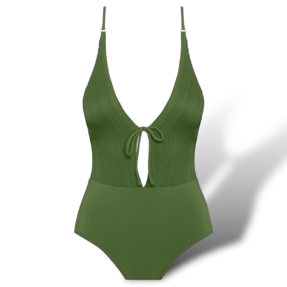 Robin Piccone Lily Keyhole Plunge Green One-piece Swimsuit